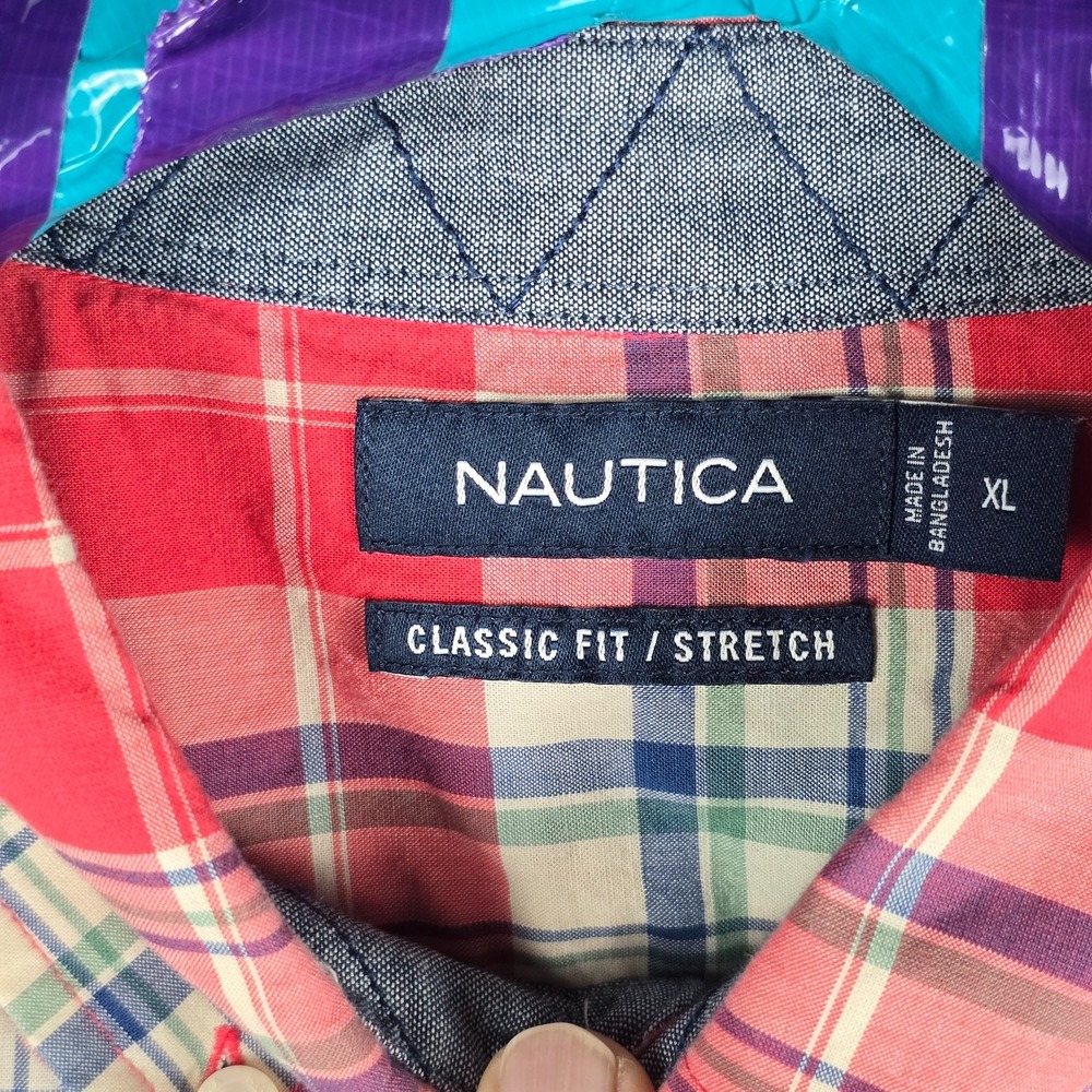 Nautica Classic Fit Stretch SS Button‑Down Plaid Shirt Men's XL Multicolor - Picture 3 of 8
